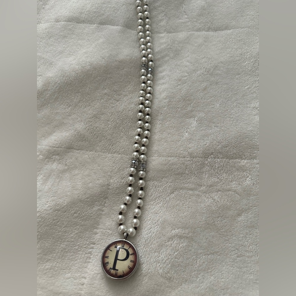 Elegant Pearl Necklace with Pendant “P”